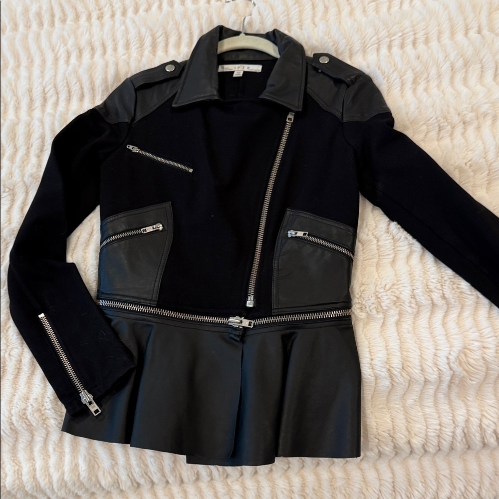 PJK Patterson J. Kincaid Black Leather Jacket with Silver Zippers